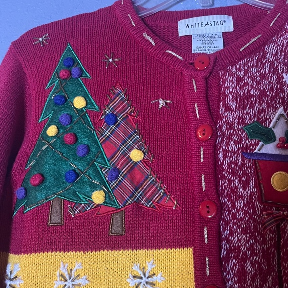 VTG White Stag Christmas Cardigan Sweater Women’s Small Embroidered Appliqués - Picture 6 of 11